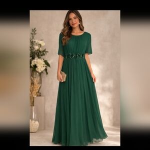 Ever-Pretty Sz 16 Emerald Green Chiffon Formal Dress Maxi Evening Wedding Guest
